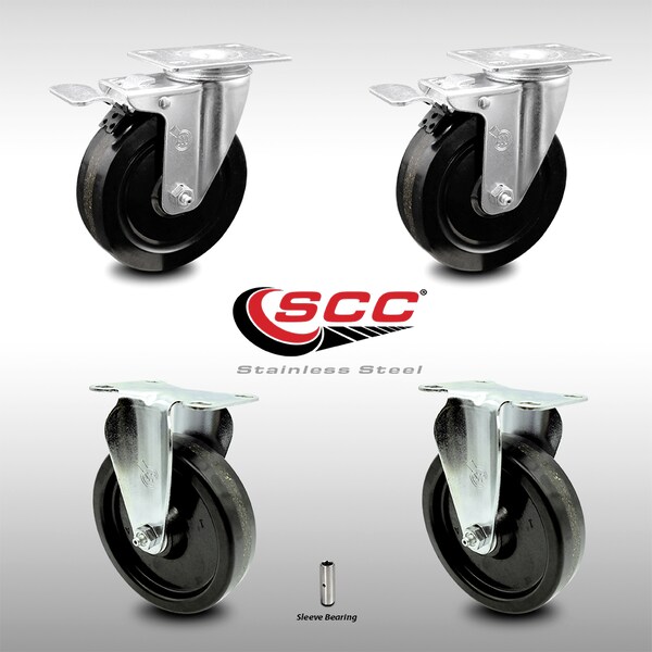 5 Inch SS Phenolic Top Plate Caster Lock Brake 2 Rigid, 2PK